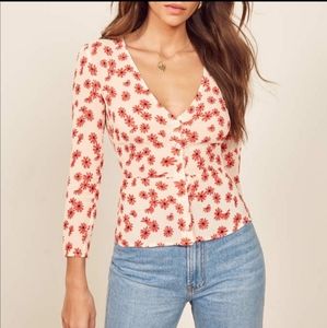 Reformation Jemma red daisy print button up blouse